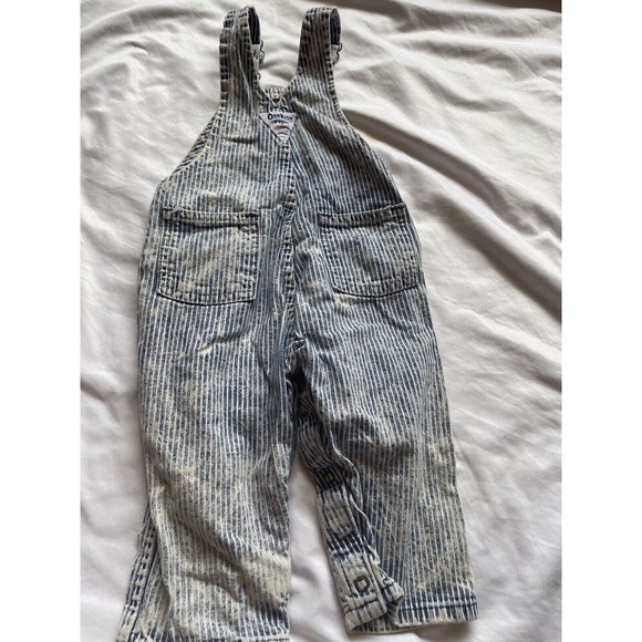 Oshkosh Vintage Train Railroad Overalls Acid Wash Striped Vestbak 24 Mo USA - Picture 8 of 14